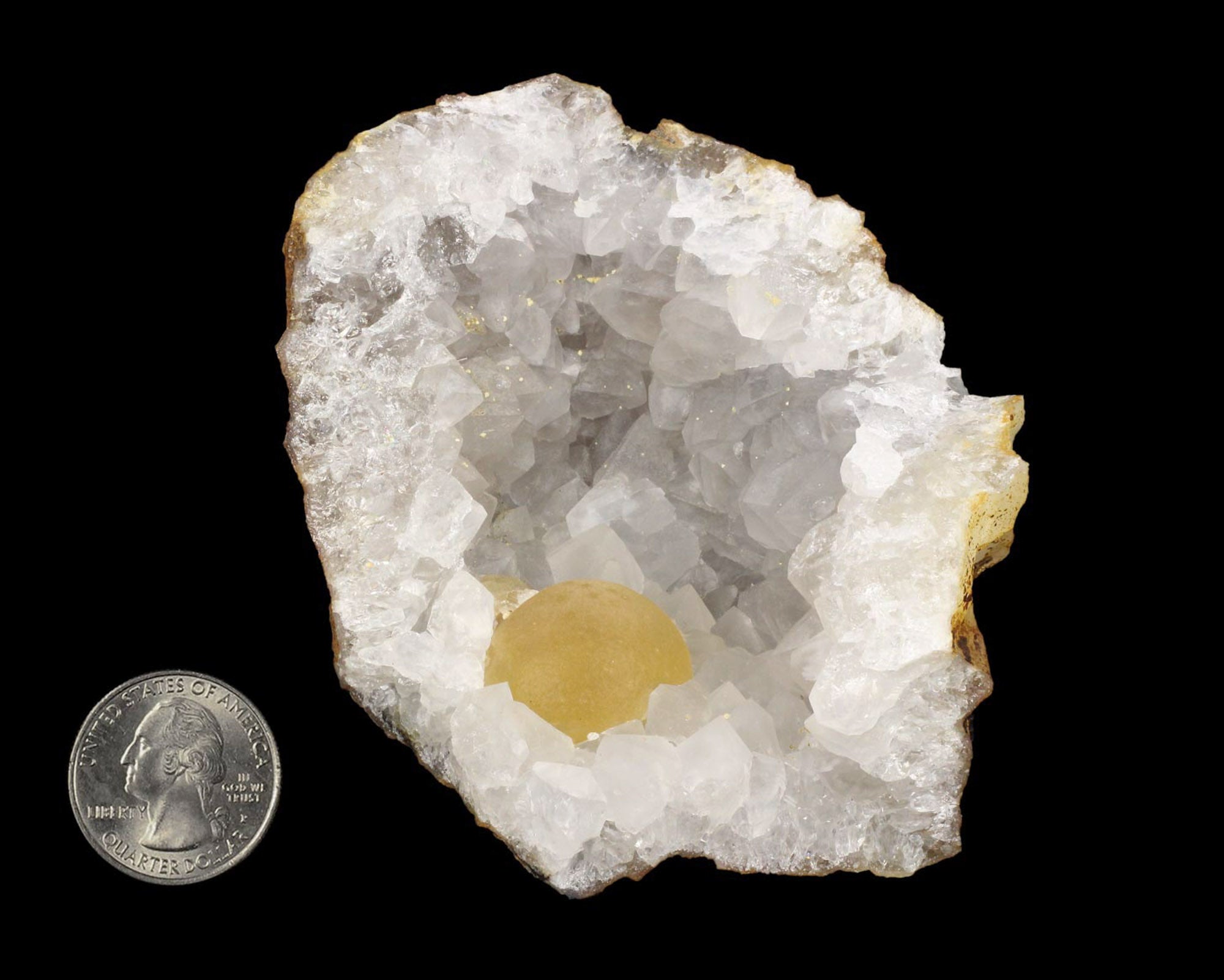 Fluorite, Yellow Hemisphere on Quartz