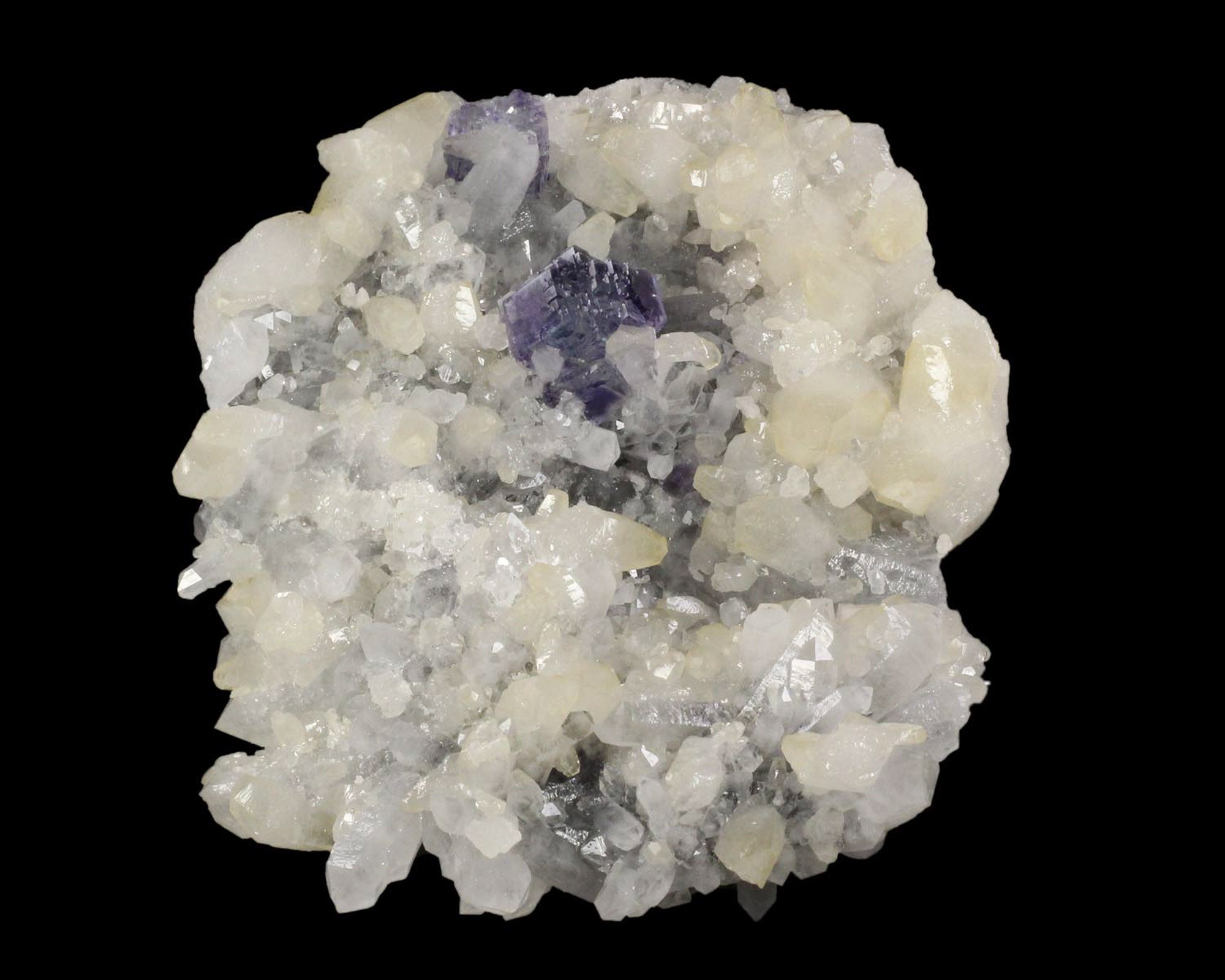 Fluorite on Calcite and Quartz