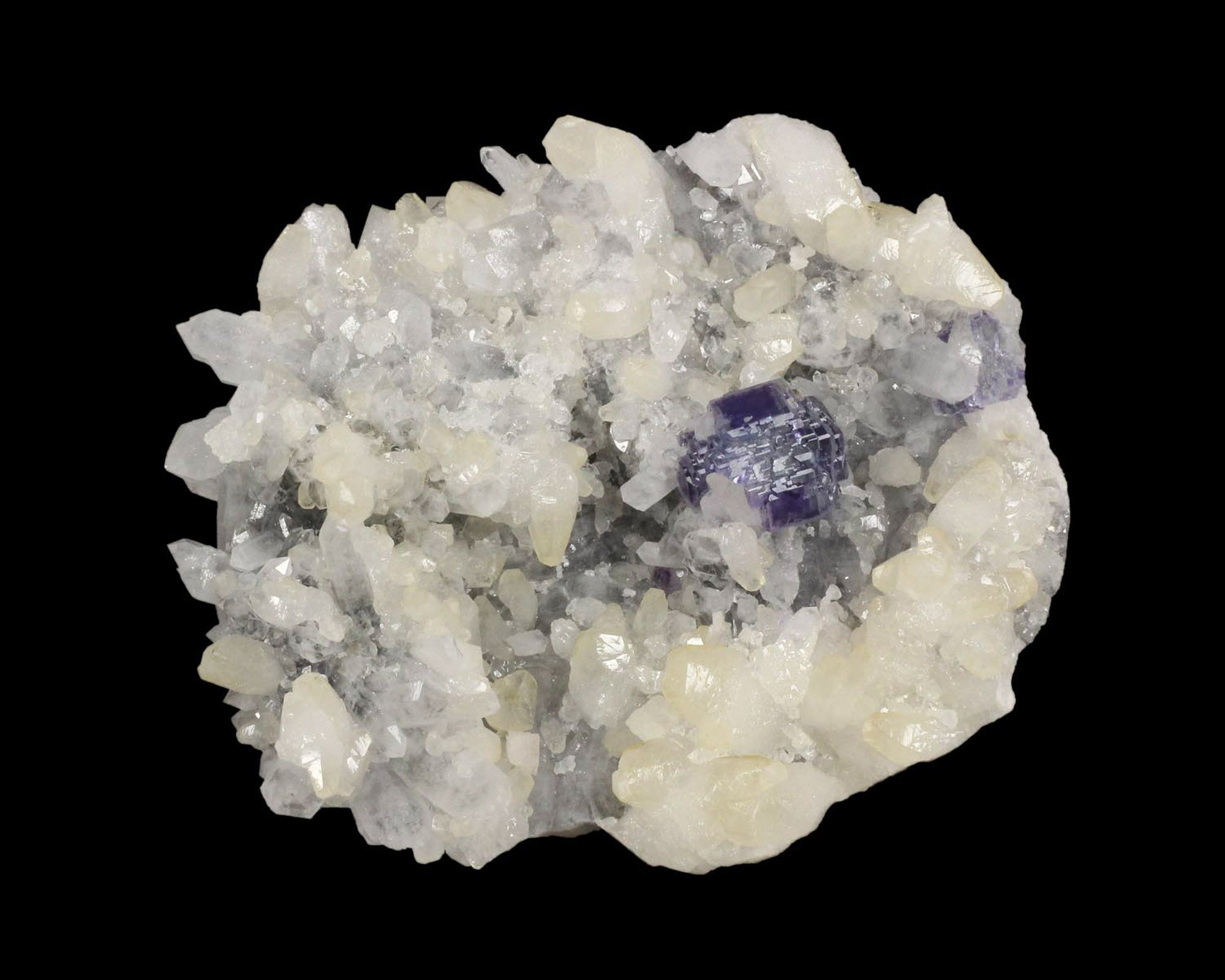 Fluorite on Calcite and Quartz