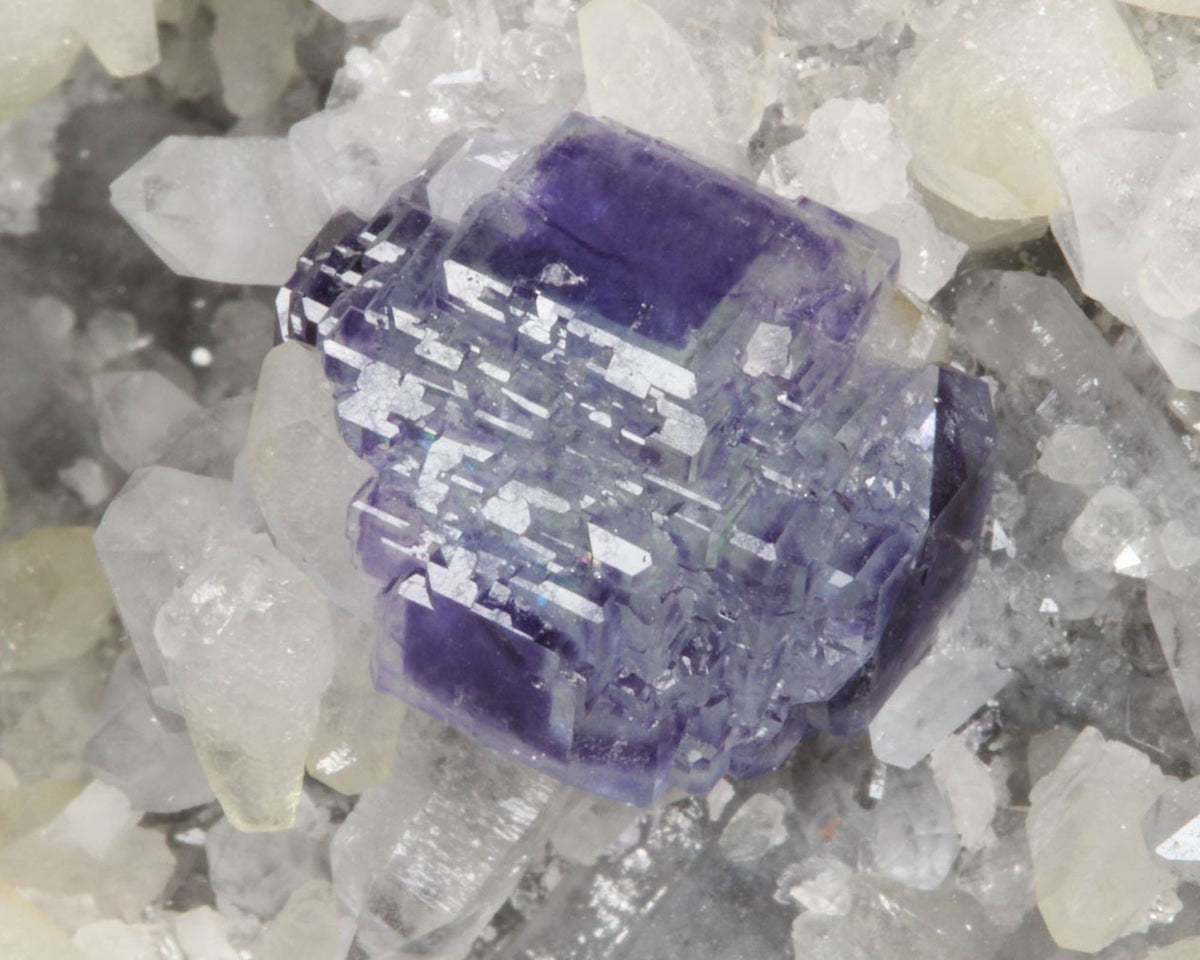 Fluorite on Calcite and Quartz