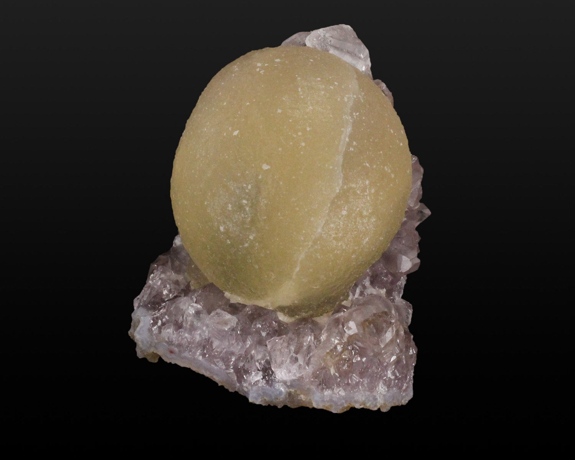 Fluorite, Yellow Sphere on Amethyst