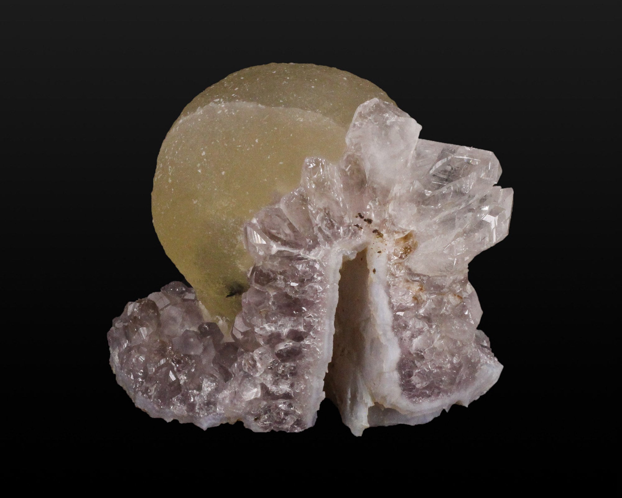 Fluorite, Yellow Sphere on Amethyst