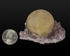 Fluorite, Yellow Sphere on Amethyst