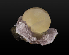 Fluorite, Yellow Sphere on Amethyst