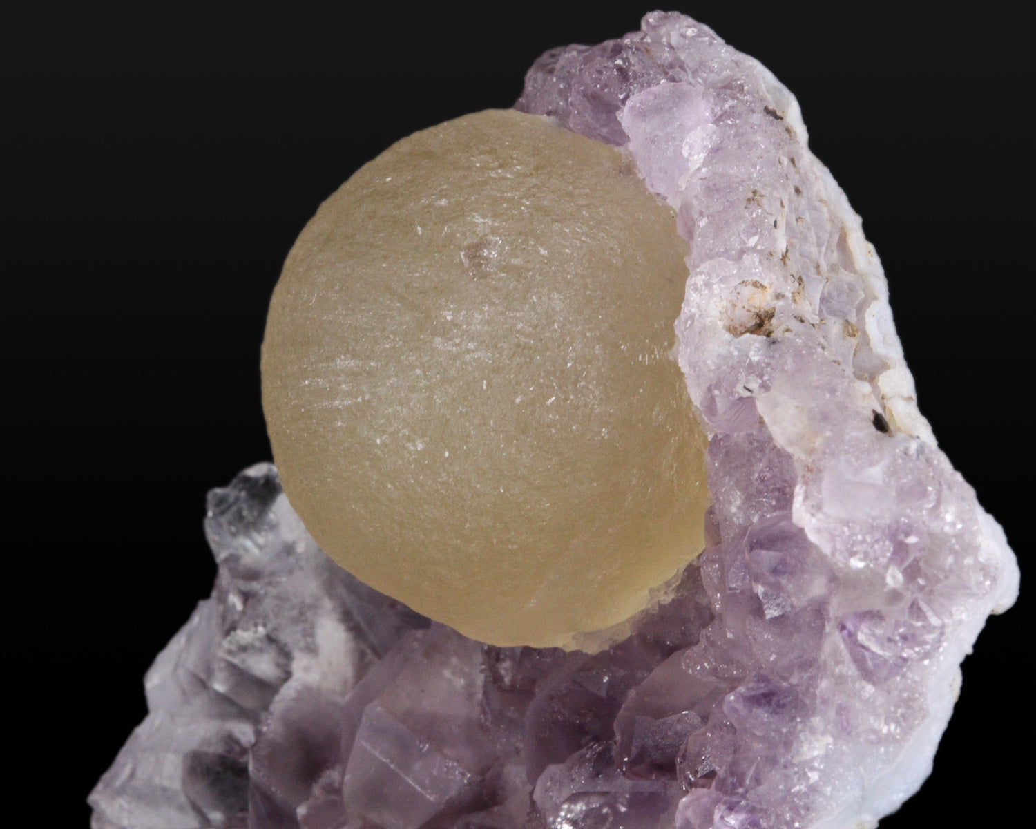 Fluorite (Yellow Sphere) on Amethyst