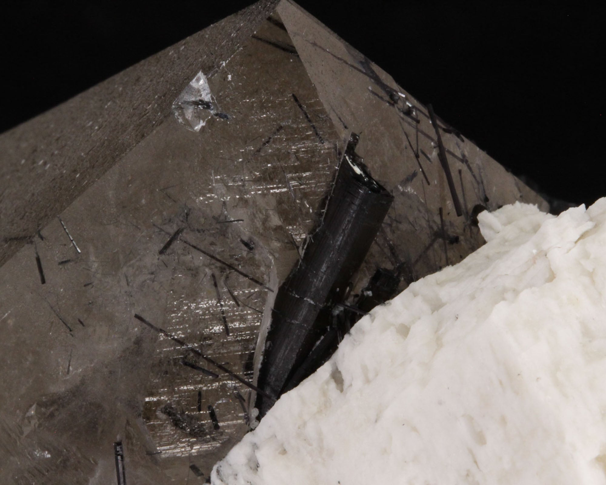 Smoky Quartz on Microcline with Schorl Tourmaline