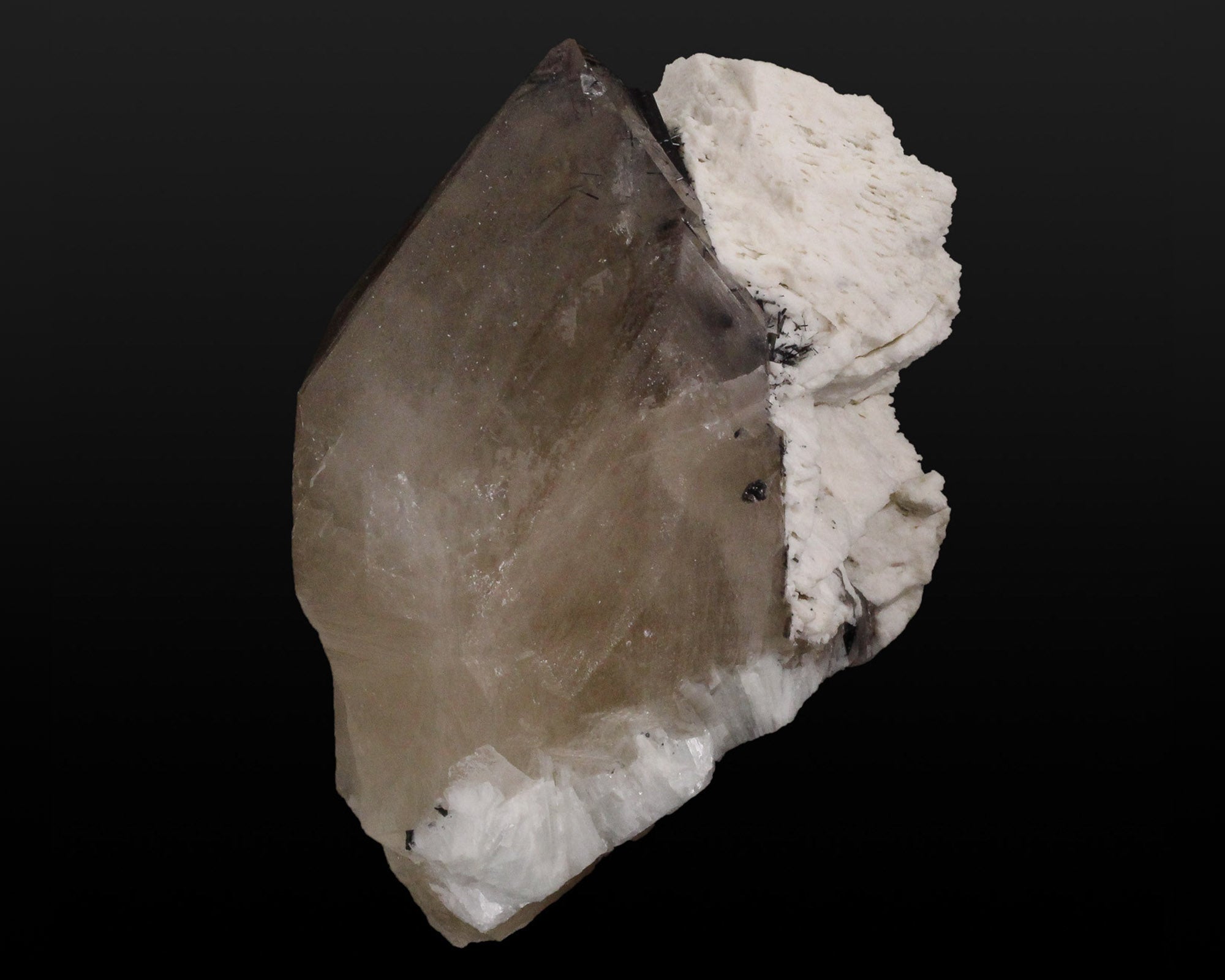 Smoky Quartz on Microcline with Schorl Tourmaline