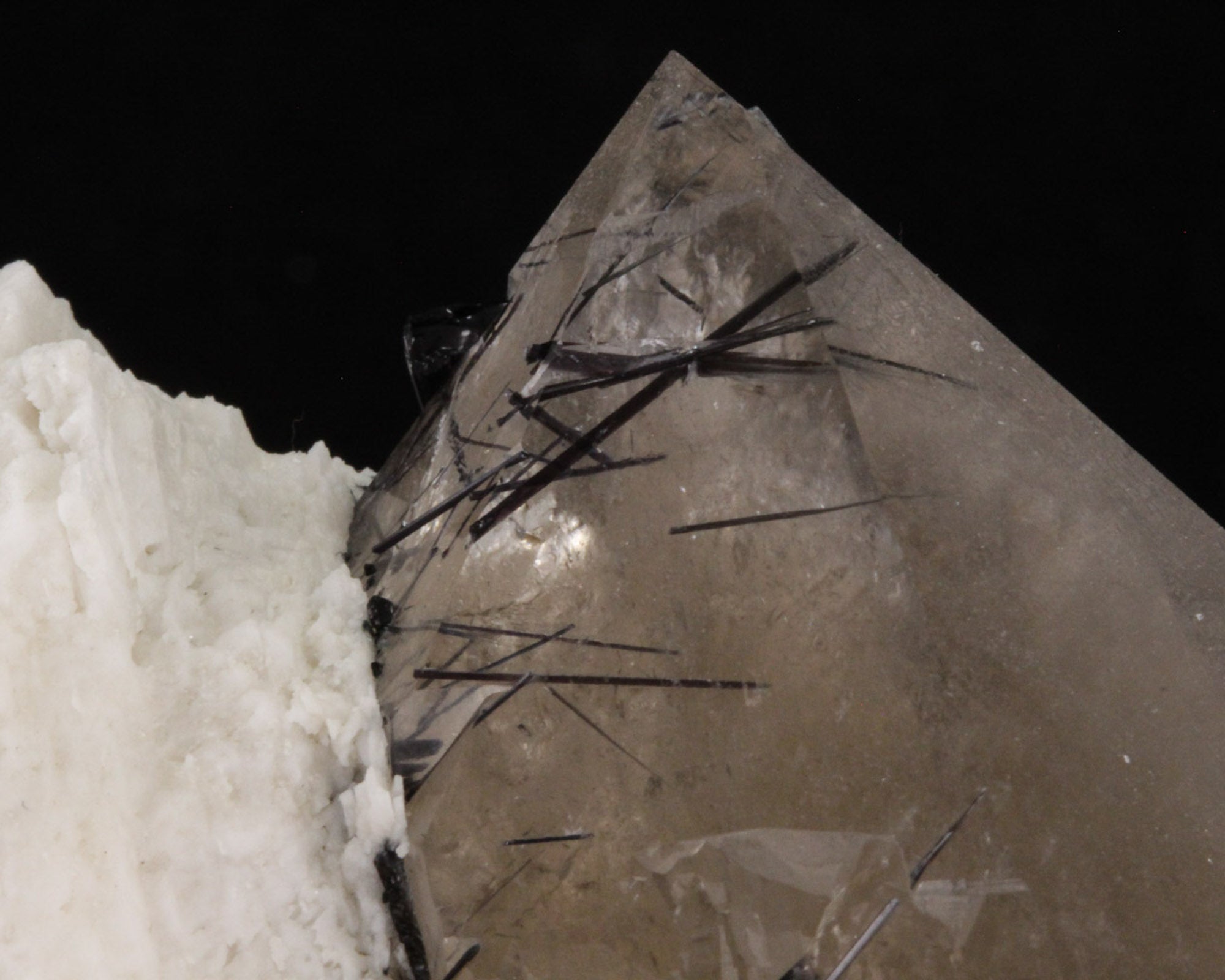 Smoky Quartz on Microcline with Schorl Tourmaline