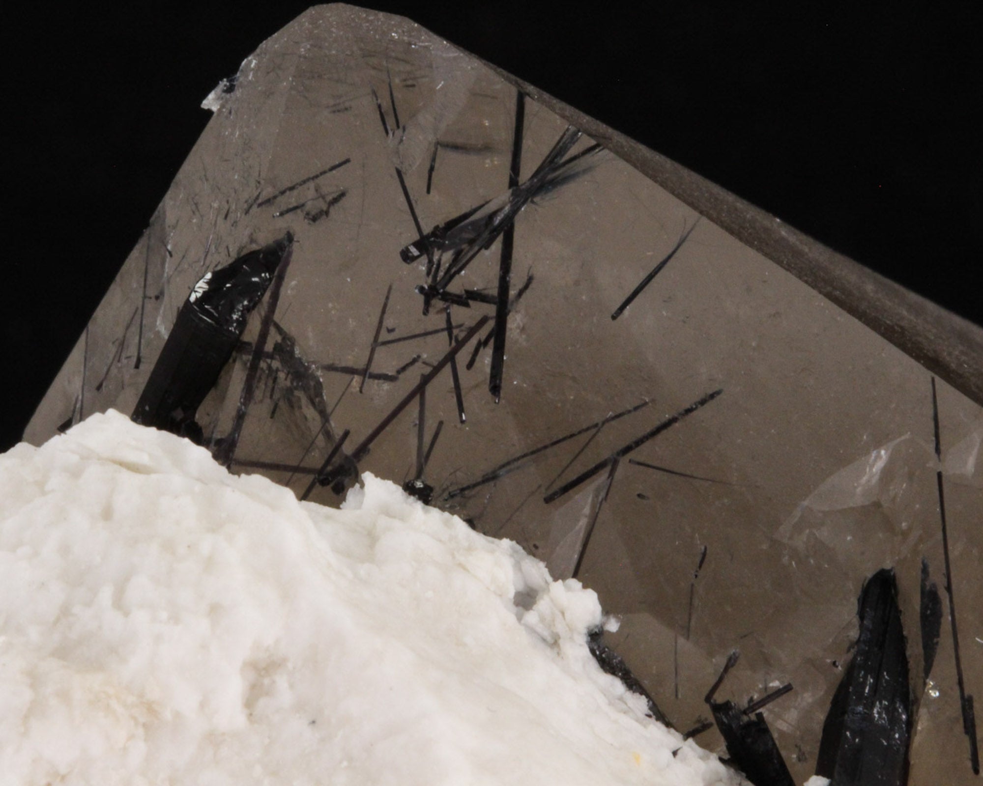 Smoky Quartz on Microcline with Schorl Tourmaline