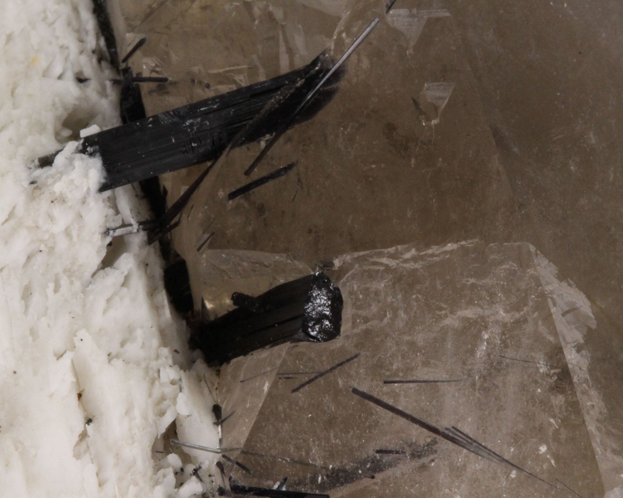 Smoky Quartz on Microcline with Schorl Tourmaline